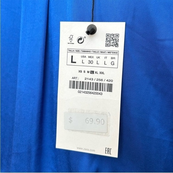 Zara Woman Blue Satin Effect Long Sleeve Wrap Mini Dress Blogger Fav Size L NWT - Picture 15 of 16